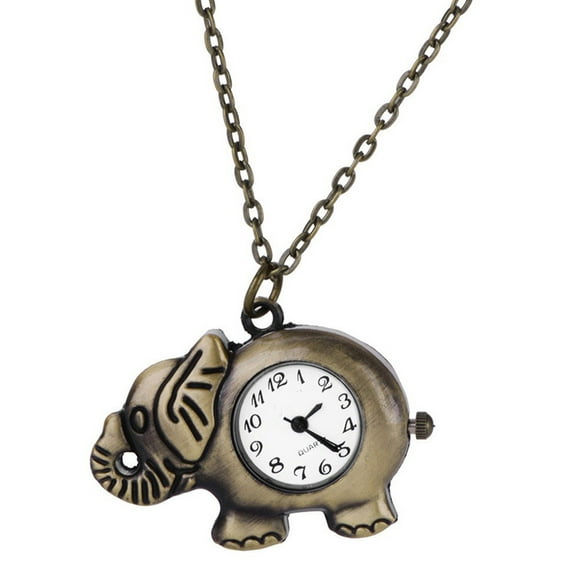 LINEL Women's Bronze Elephant Necklace Watch White Dial