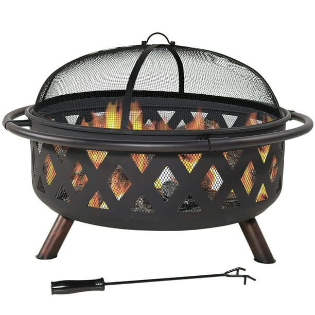 Wood Burning Fire Pit With Spark Screen, How To Make A Wood Fire Pit Cover