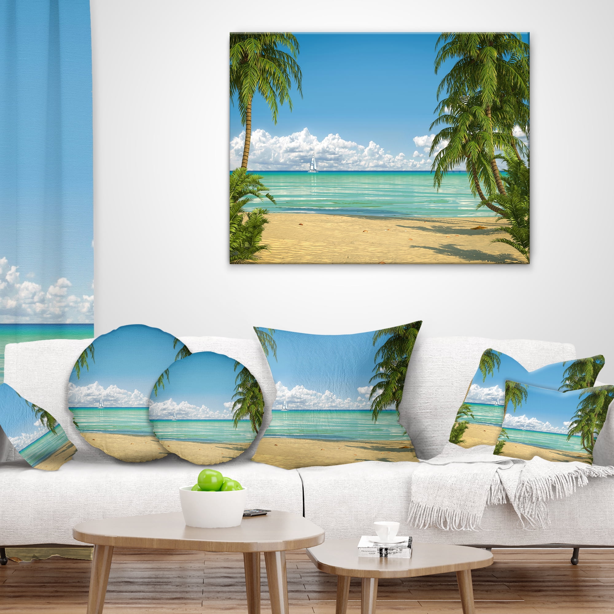Designart Palms at Caribbean Beach - Seashore Photo Throw Pillow - 18x18