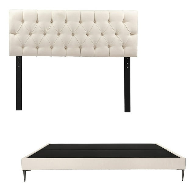 Recámara King Size Trinity Arlo Crema con Cabecera + Base Cama Slim