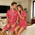 thumbnail image 4 of HAJWOH Men's Pajamas Short Sleeve Button-Down Polka Dot Print Loungewear Sleepwear Set, 4 of 5