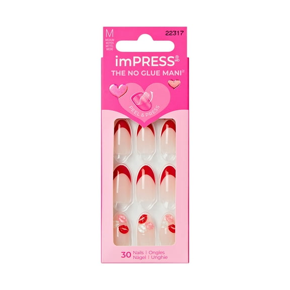 KISS imPRESS Valentine’s Day Press On Nails Almond, Lover, Medium, 30 Count