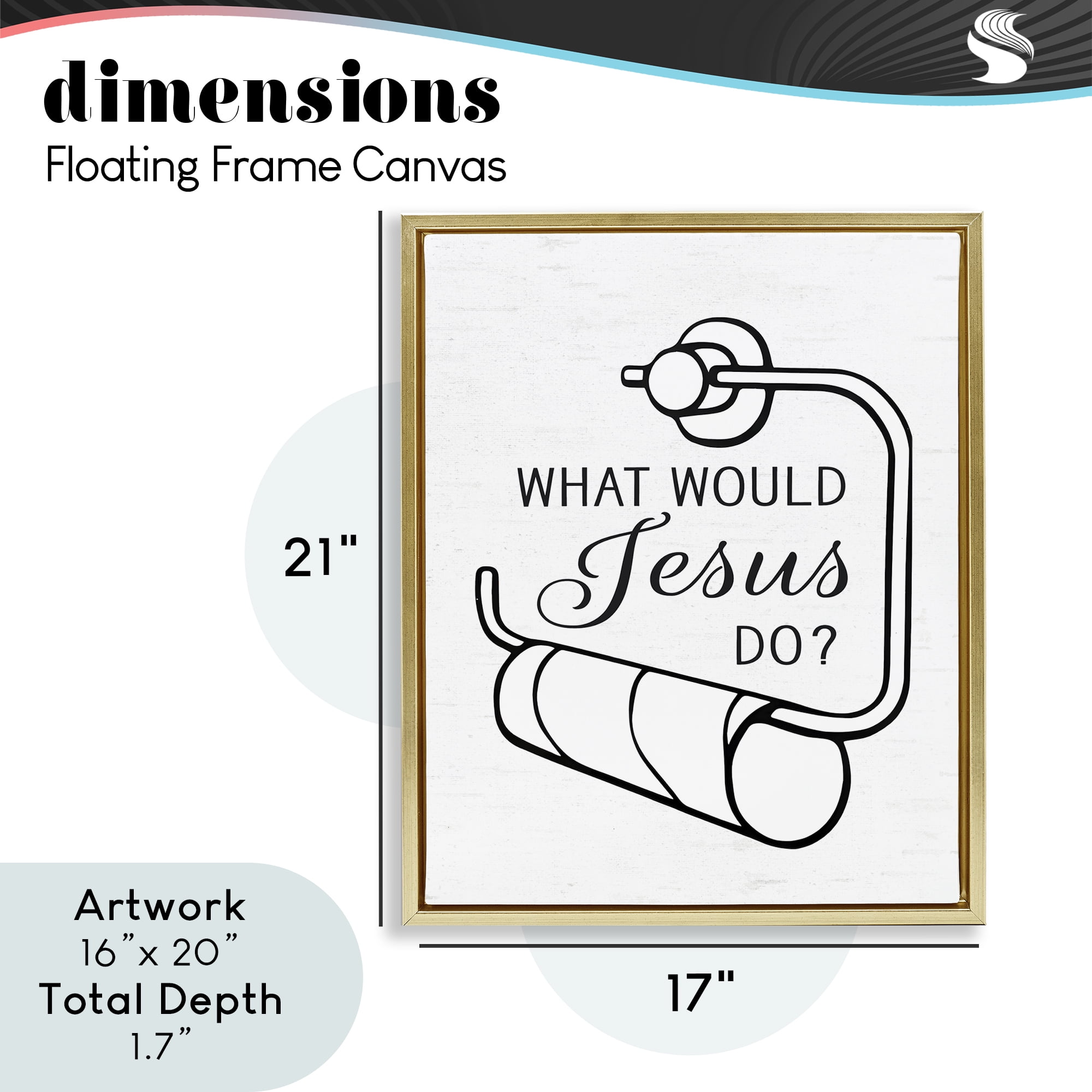 What Would Jesus Do Toilet Paper Gold Framed Floater Canvas Wall Art, design by Lettered and Lined