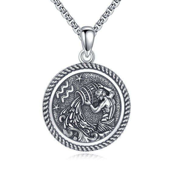 JUSORA Aquarius Necklace 925 Sterling Silver Aquarius Pendant And Chain Constellation Necklace Aquarius Jewelry Aquarius Birthday Gifts for Women Men