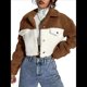 thumbnail image 3 of Chaqueta de Forro Afelpado para Mujer, Abrigo Informal de Invierno con Botones y Bolsillos Marrón Oscuro M, 3 of 9