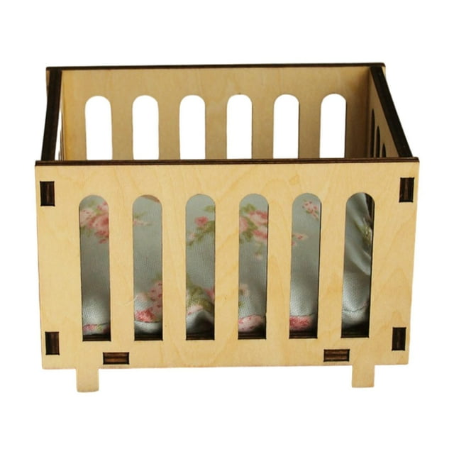 Cuna de bebé a escala 1:12, juguete de decoración realista para casa de muñecas, cuna de madera
