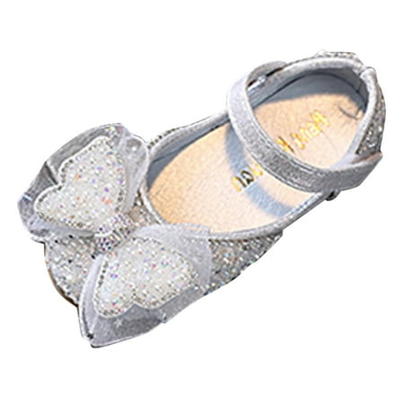 

Sngxgn Girls Dress Shoes Mary Jane Flower Wedding Party Bridesmaids Shoes Glitter Princess Ballet Flats for Kid Toddler(Silver 2-2.5 Y)