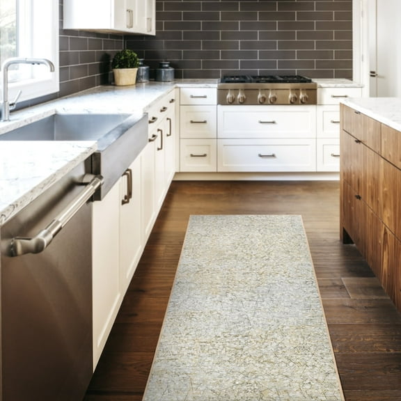 My Magic Carpet 2.5'x7' Machine Washable Non-Slip Stain-Resistant Kitchen Hallway Rug - Sotho Beige