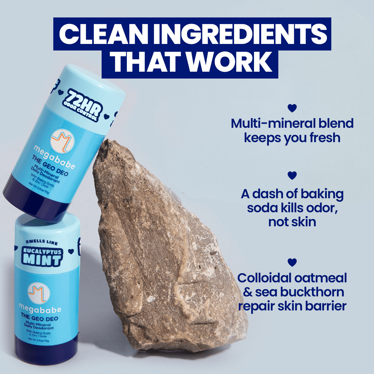 Megababe Geo Deo Daily Deodorant Stick, Multi-Minerals, Aluminum-Free, 2.6 oz
