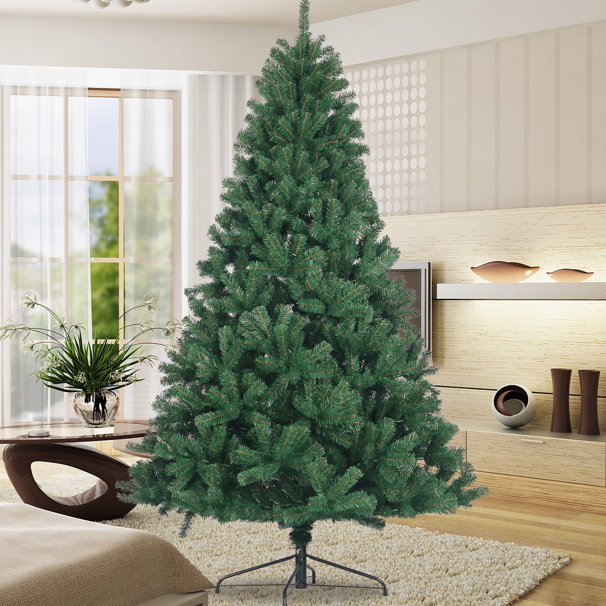 Kepooman Solid Print Green Hinged Full Natural Spruce Artificial Christmas Tree, with Foldable Metal Stand 7.5' Kepooman Solid Print Green Hinged Full Natural Spruce Artificial Christmas Tree, with Foldable Metal Stand 7.5'