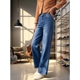 thumbnail image 4 of Women's High‑Rise Wide‑Leg Denim Jeans, Medium Wash Jeans with Square Patch Front Pockets & Wide Cuff Hem, Sizes 4‑18, 4 of 7