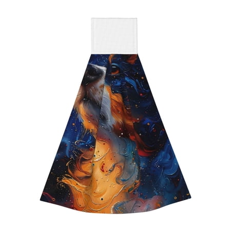 Kdxio Cosmic Dog Starry Night Hand Towel with Loop Hanging Towel Absorbent Tie Towels for Kitchen Tea Bar Bathroom Decor
