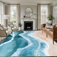 thumbnail image 2 of Navy Blue Waves Coastal 6x9 Area Rugs, Teal Ombre Summer Beach Oceans Non-Skid Rubber Backing Large Rectangle Rugs - Living Room Bedroom Home Office, Indoor Floor Mat Carpets Washable Rug, 2 of 9