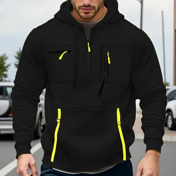 MHFRRA Sudadera con Capucha y Bolsillo para Hombre, de Color Liso, Forrada, Cómoda y Casual, para Invierno Negro