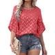 thumbnail image 1 of Blusa holgada con cuello redondo y estampado floral para mujer, talla M, blusa roja de verano con mangas con volantes, 1 of 6