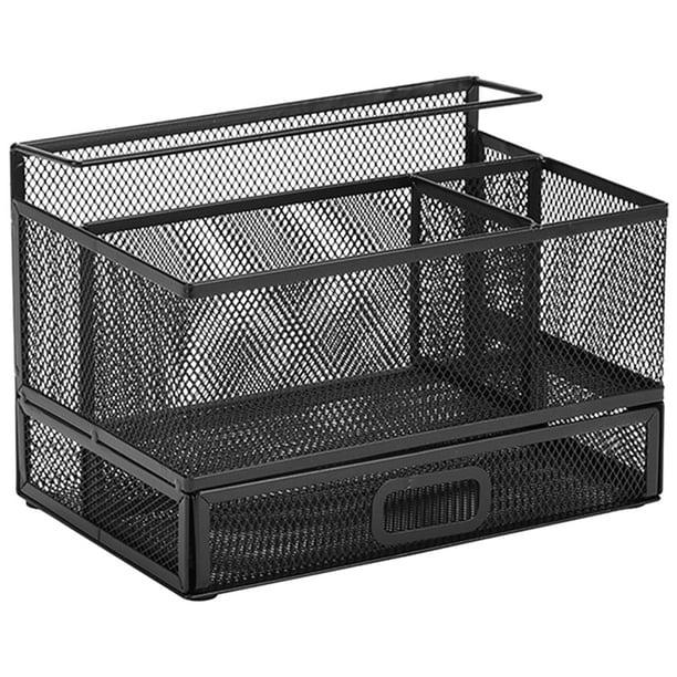 KAKOWELY Organizador de escritorio de metal, caja de malla, portalápices de malla, soporte de escritorio de malla con bandeja para cajones