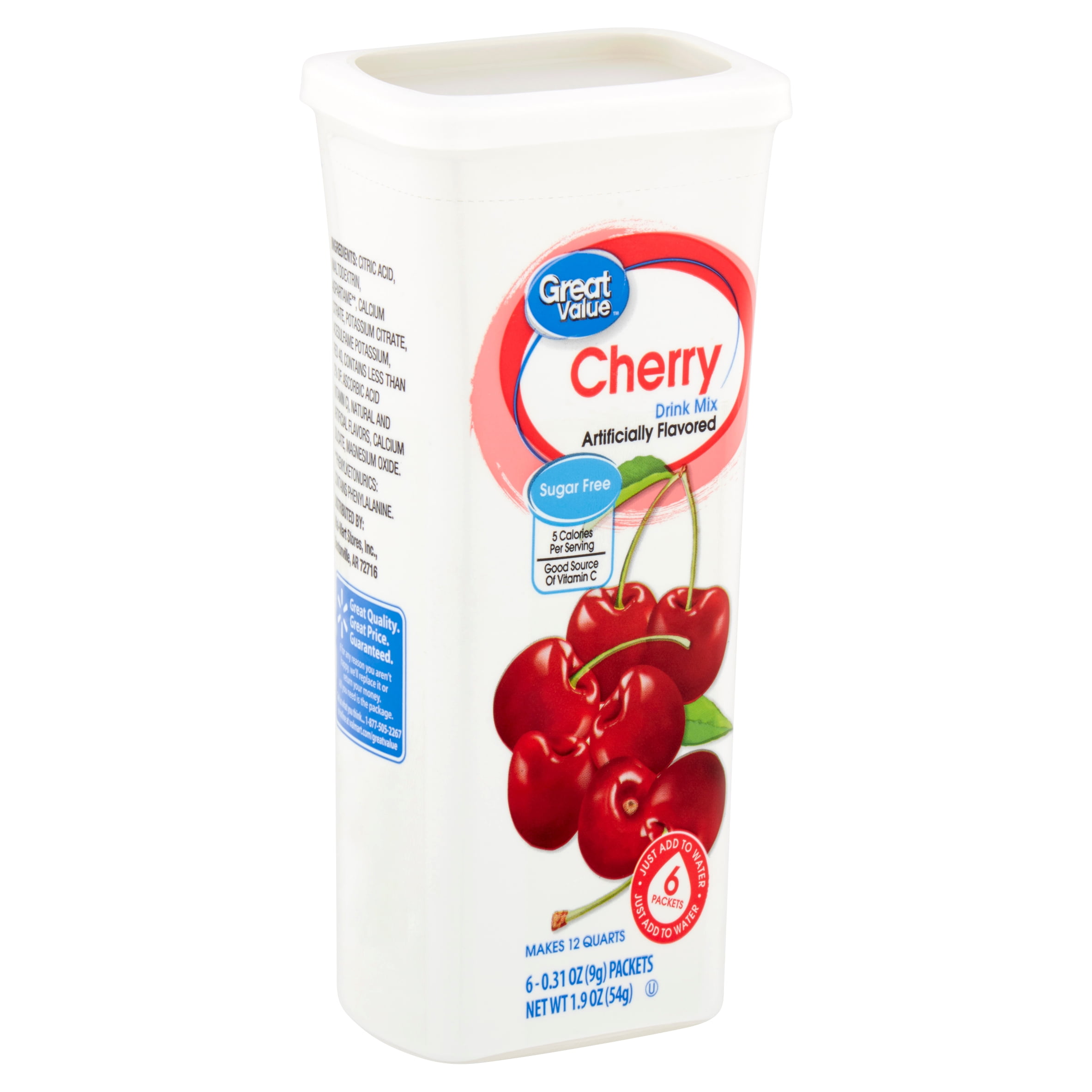 Great Value SugarFree Cherry Drink Mix, 1.9 Oz., 6 Count