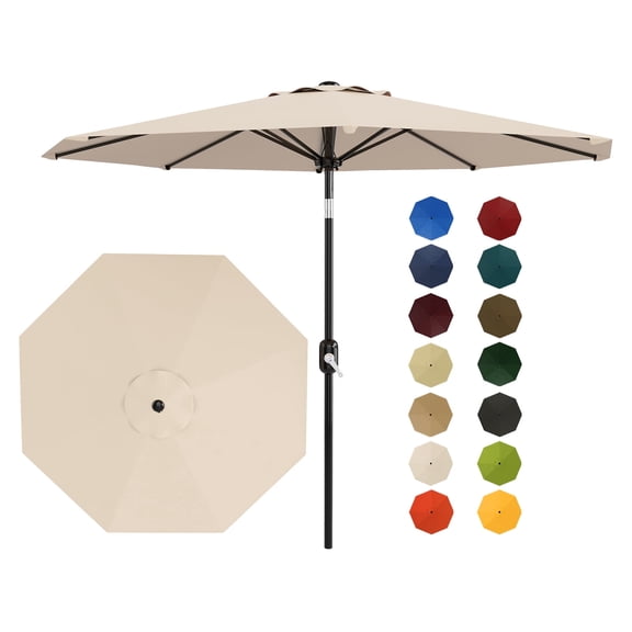 9FT Patio Umbrella Outdoor, Table Umbrella with Push Button Tilt and Crank, 8 Sturdy Ribs UV Protection Waterproof for Garden, Pool, Market, Deck
