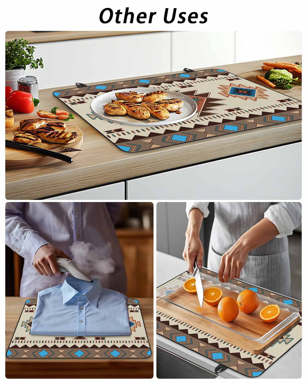 Stove Top Covers for Electric Stove, Boho Southwest Glass Stovetop Cover Protector, Farmhouse Aztec Tribe Brown Blue Plaid Induction Cooktop Protector Oven Mat for Kitchen Countertop 24"x21"