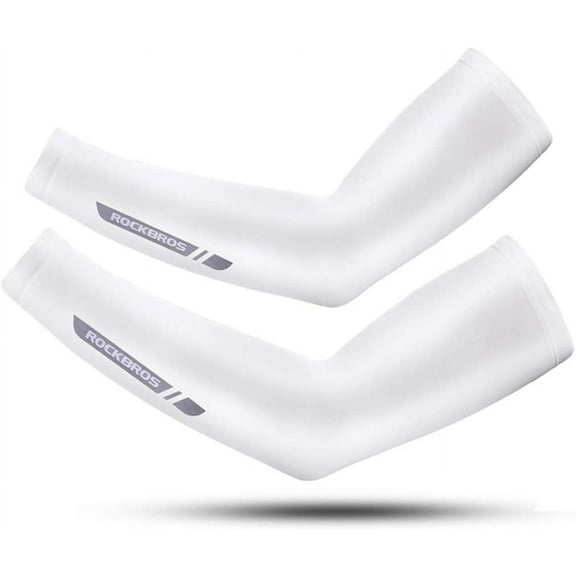 RockBros Cooling Arm Sleeves Long Sun Sleeves for Men Women UV Sun Protection Arm Sleeves White M