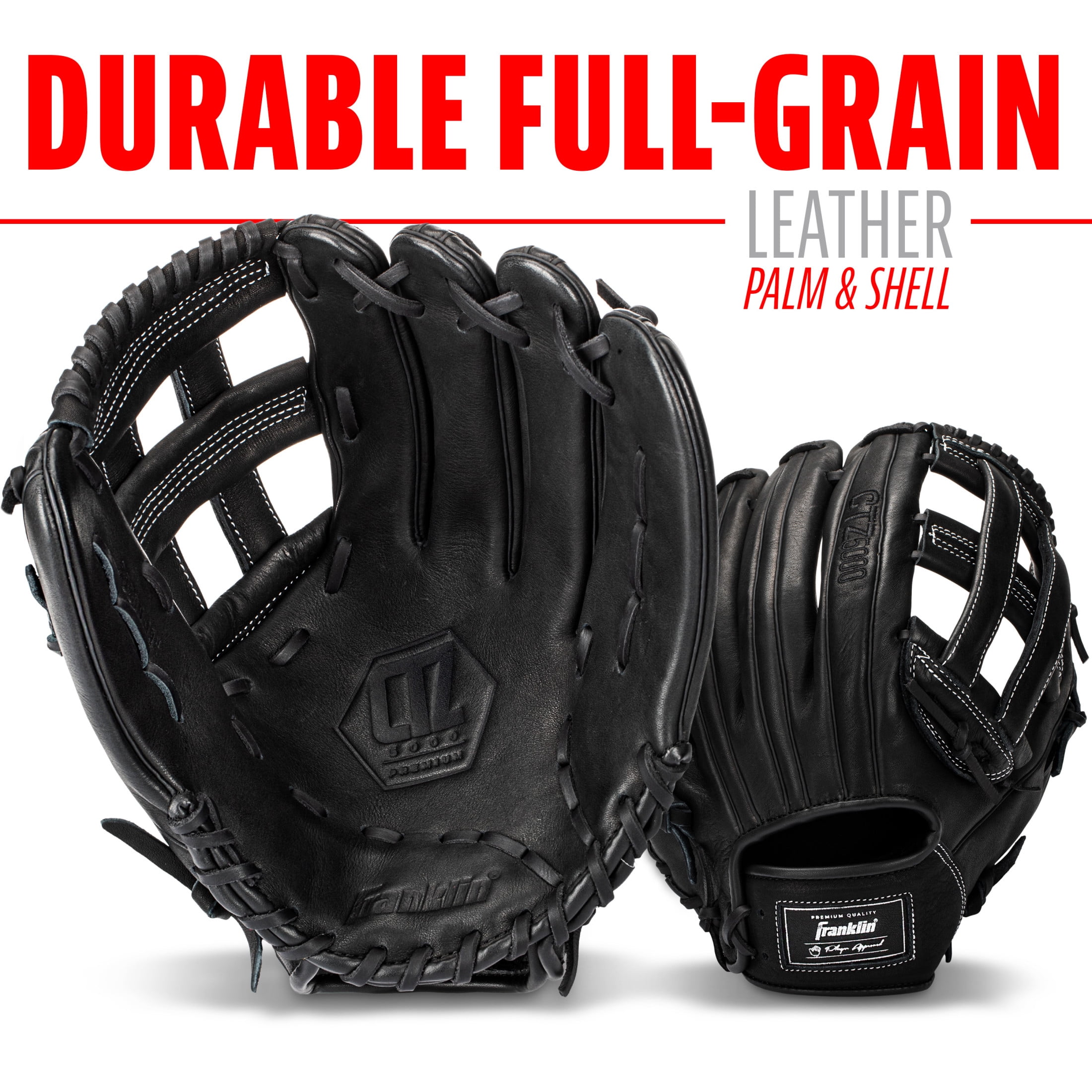 Franklin Sports CTZ5000 Cowhide Leather Baseball Outfield Glove, 13 in, Black, Right Hand Throw