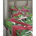 thumbnail image 2 of Ambesonne Flamingo Fitted & Top Sheet Set with Sham, Retro Exotic Leaves, Pink Green, 2 of 4