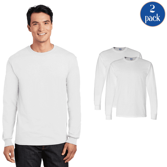 Gildan Men's DryBlend Long Sleeve T-Shirt, Soft Cotton and Poly Blend Solid Tee, White, 2-Pack, S