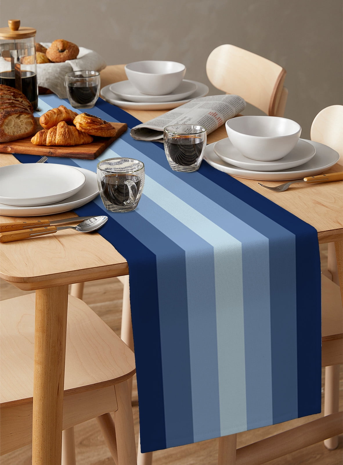 Hokiten Table Runners 72 Inches Long Dress Scarves, Navy Blue Stripes, Farmhouse Kitchen/Dining Table Runner, Coffee Tablerunners, Gradient Modern Minimalist Geometric 16x72 Inch