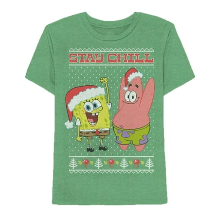 Christmas Spongebob Squarepants Stay Chill Green Graphic T-Shirt - X-Large