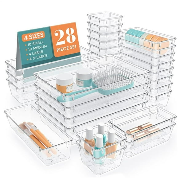 Juego de Cajas de Almacenamiento con Cajones de Plástico Transparente, Bandeja de Almacenamiento con Cajones de Escritorio, para Cosméticos, Joyas y Utensilios de Cocina