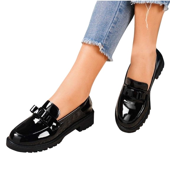 Purcolt Women's Bow Loafers Faux PU Leather Round Toe Chunky Heel Dress Shoes Dressy Non-Slip Business Casual Shoes for Work Office