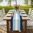 thumbnail image 4 of Navy Blue Aqua Stripe 90 Inch Table Runner, Modern Art Horizontal Striped Farmhouse Dresser Scarf Cotton & Linen Tablerunner for Dining/Kitchen Island/Holiday Party Décor 13" x 90", 4 of 9