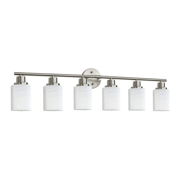 39" Modern 6-Light Brushed Nickel Vanity Light - Frosted Glass Wall Sconce for Bathroom & Hallway (Bulbs Not Included)