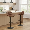 thumbnail image 7 of Art Leon Rustic Bar Stools Set of 2, Faux Leather with Backrest Chrome Legs, Upholstered Swivel Kitchen Stools, Cognac, 7 of 7
