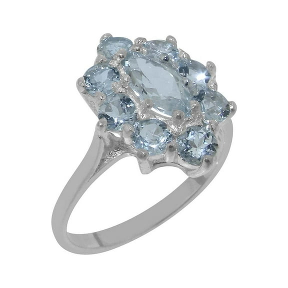 LBG British Made 925 Sterling Silver Natural Aquamarine Womens Statement Ring - 33 size options - Size 10