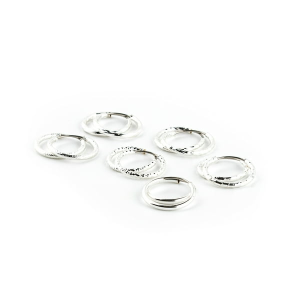 Claire's Women's Silver 15MM Hoop Earrings Set, Endless Closure 6 Pack 99514 Adult Female Crystal