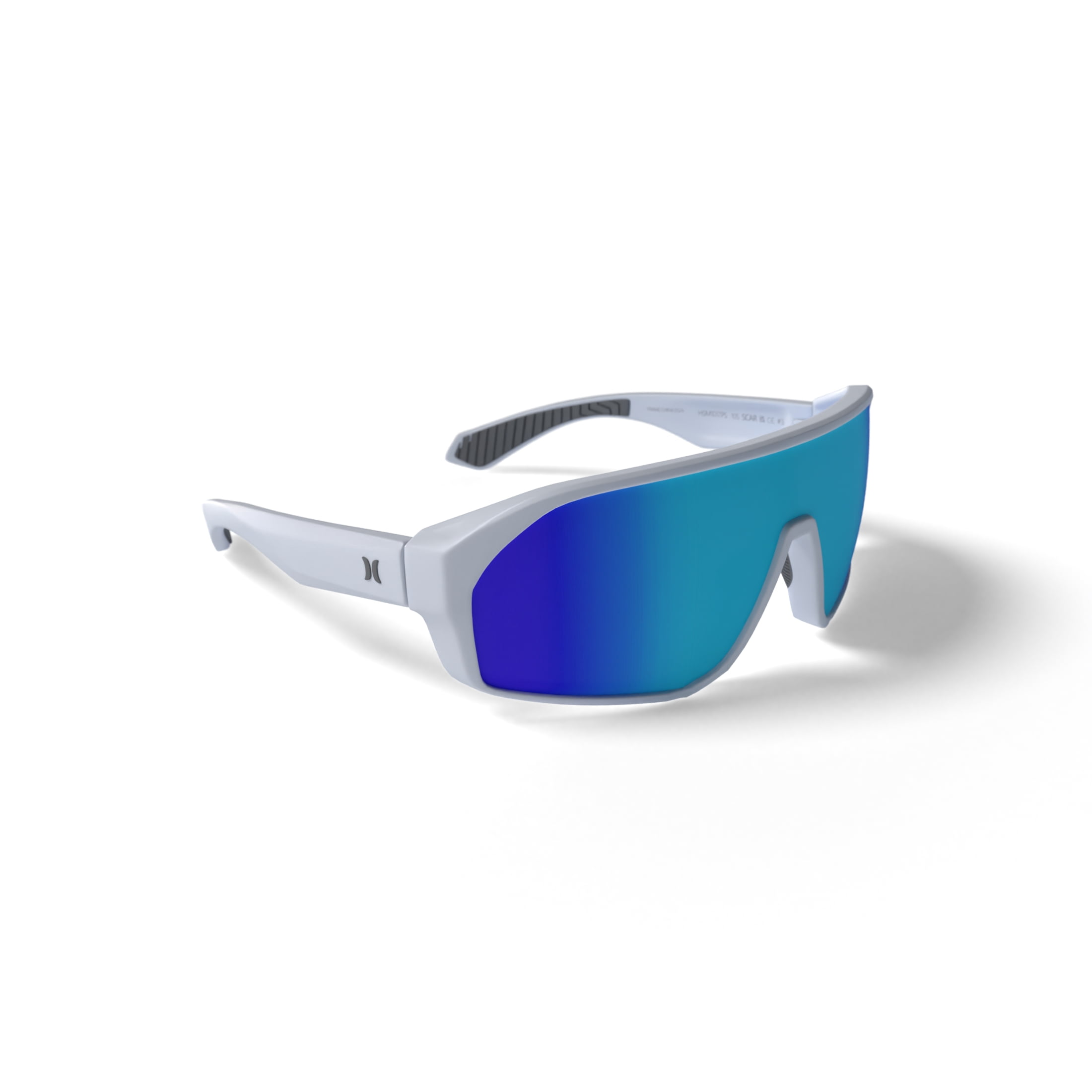 Hurley Scar - HSM1017PS_105, shield sunglass, white frame & smoke + ice blue mirror polarized lens + ar coating