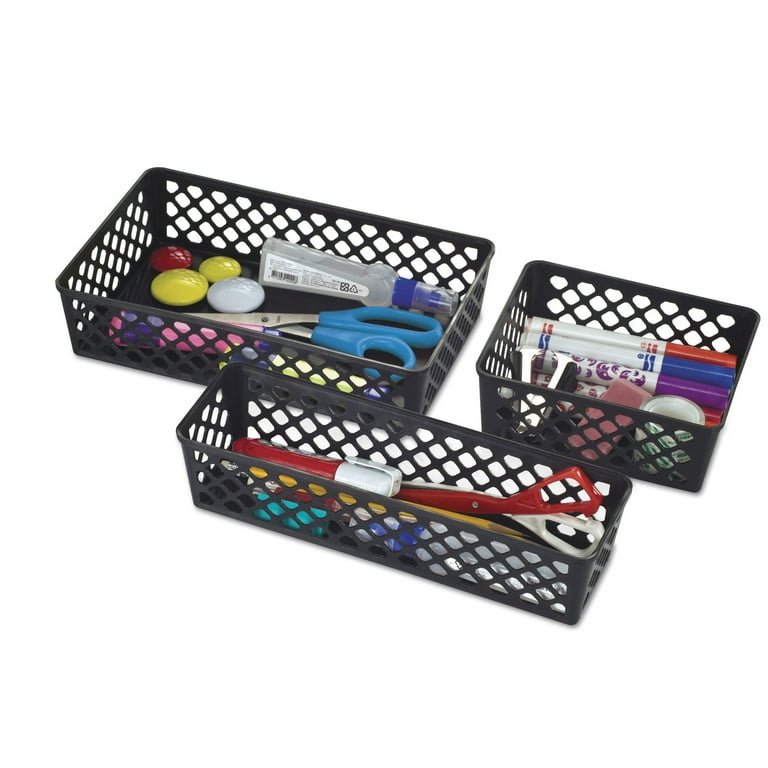 Recycled Supply Basket, Plastic, 10.06 x 6.13 x 2.38, Black, 2/Pack Recycled Supply Basket, Plastic, 10.06 x 6.13 x 2.38, Black, 2/Pack