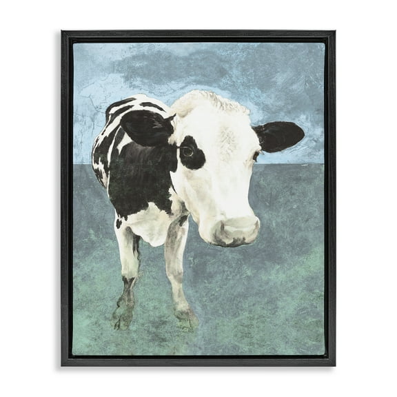Stupell Industries Simple Farmhouse Cow Animals & Insects Painting Black Floater Framed Canvas Art Print Wall Art, 17 x 21