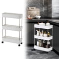 thumbnail image 2 of 3-Tier Slim Rolling Cart - Narrow Storage Organizer with Wheels for Kitchen, Bathroom, Office, Laundry Room Organization, Mobile Utility Cart with Slide-Out Shelves, White, 2 of 7