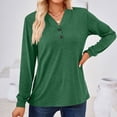 thumbnail image 6 of IROINNID Women's Long Sleeve V-Neck Shirts Cotton Shirts for Women Comfortable Solid V-Neck Long Sleeve Loose T-shirt Top,Green, 6 of 9