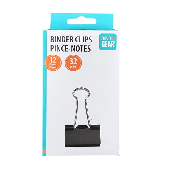 Pen+Gear Medium, 12 count 1.25 Inch/32mm Black Binder Paper Clips with Container,Big Paper Clamps for Office Supplies,