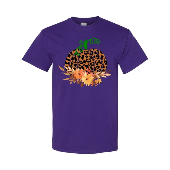 Inktastic Cheetah Print Pretty Pumpkin with Fall Leaves T-Shirt
