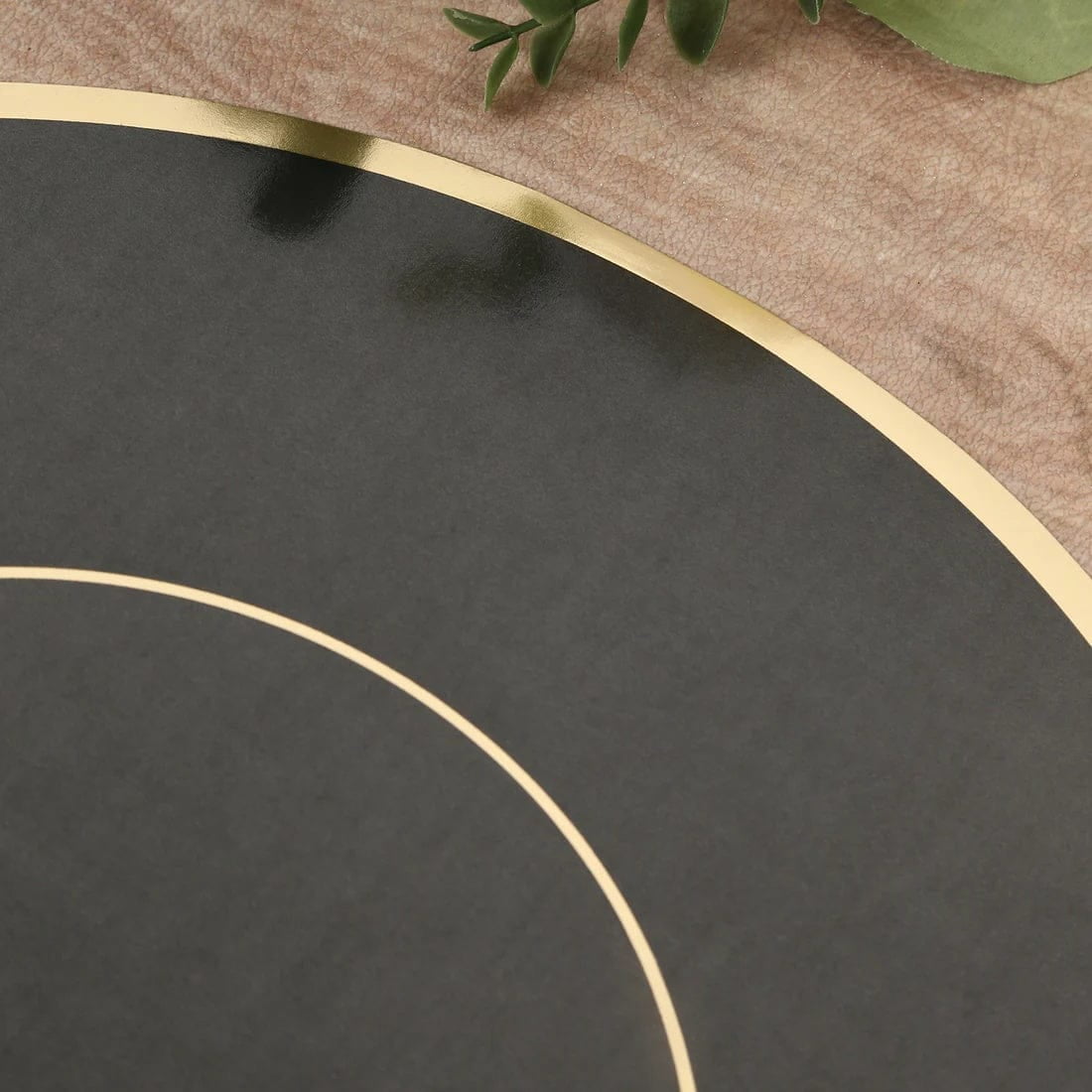 50 Black Disposable 13 in Round Cardboard Paper Table Placemats with Gold Rim
