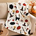 thumbnail image 4 of Halloween Witch Cauldron Flannel Throw Blanket, White Background Pumpkin Floral Pattern Throw Blanket, Seasonal Decorative Blanket, for Sofa, Couch, Bed Decor, 4 of 7