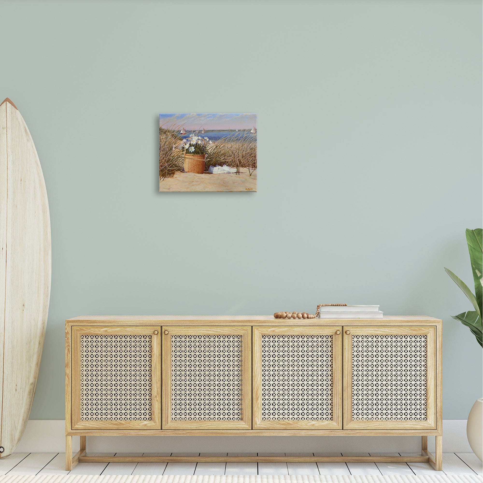 Stupell Industries Coastal Flower Blossom Basket Windblown Beach Grass Painting Gallery Wrapped Canvas Print Wall Art, Design by Tom Mielko