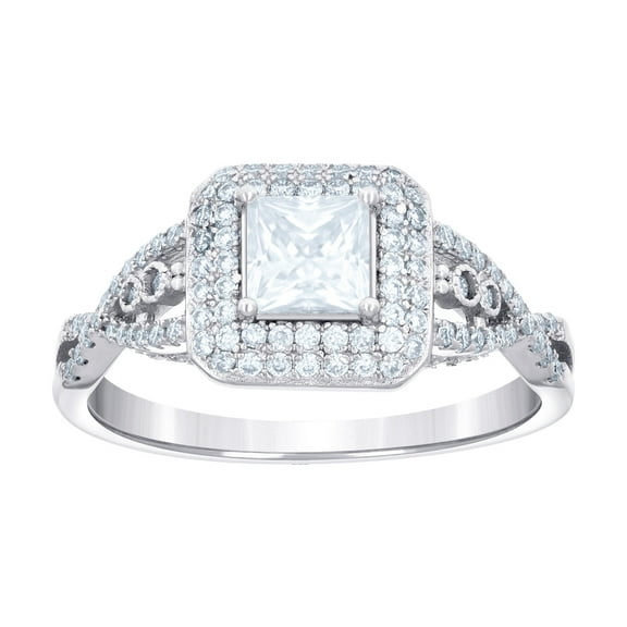 925 Sterling Silver Womens Princess-cut Round Cubic Zirconia Fashion Engagement Ring Size 5 Engagement Ring for Women