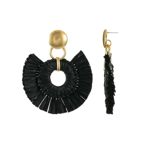 Time and Tru Woven Raffia and Goldtone Earring, Black, 1 Pair