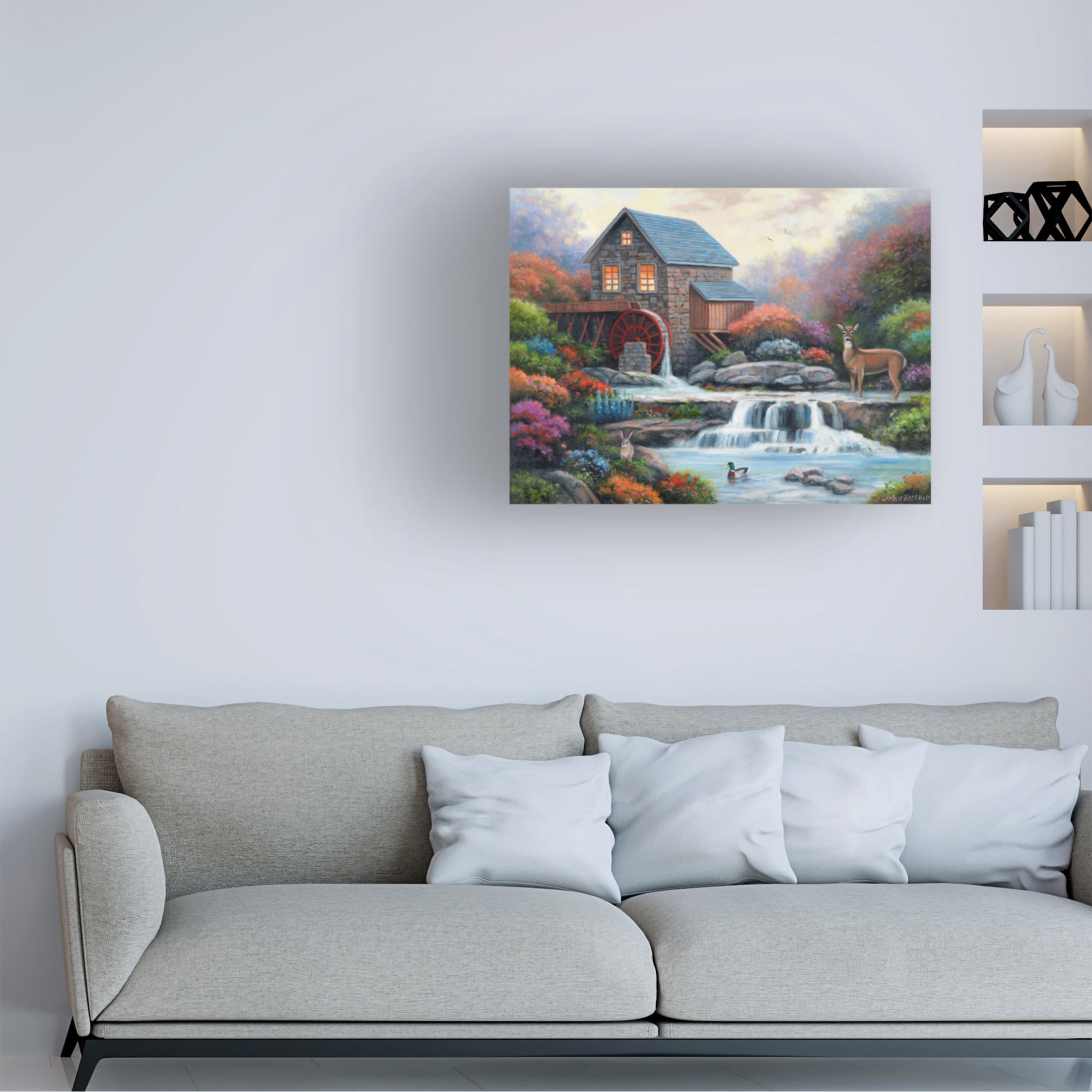 Canvas Wall Art - John Zaccheo 'A Visit to the Waterwheel' Wall Art for Living Room, Bedroom, or Office Décor by Trademark Fine Art - 47 x 35 Inches