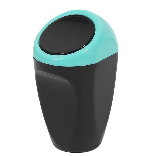 Blue Push Lid Portable Garbage Trash Can for Home Office Vehicle Car Black